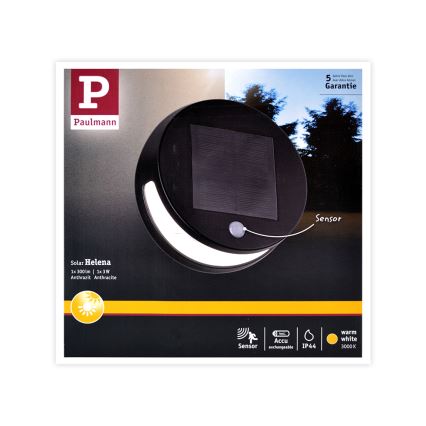 Paulmann 94265 - LED/3W IP44 Éclairage solaire extérieur avec détecteur HELENA 3,7V 1800 mAh