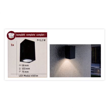 Paulmann 94327 - Applique murale extérieur LED/3,8W IP44 230V anthracite