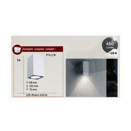 Paulmann 94329 - Applique murale extérieur LED/3,8W IP44 FLAME 230V blanche