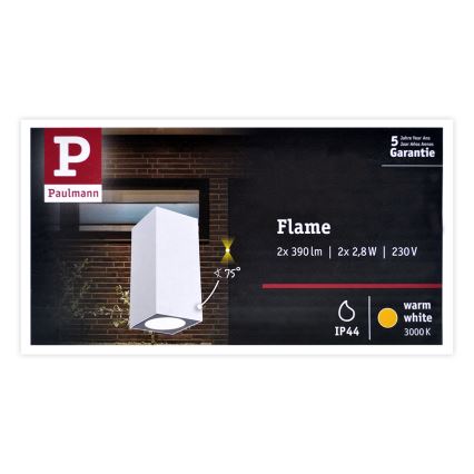 Paulmann 94330 - Applique murale extérieur 2xLED/2,8W IP44 FLAME 230V blanche