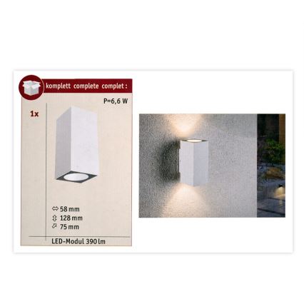 Paulmann 94330 - Applique murale extérieur 2xLED/2,8W IP44 FLAME 230V blanche