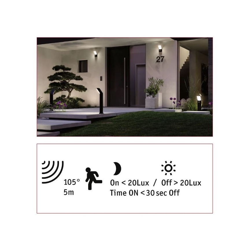 Paulmann 94403 - LED/10W IP44 Lampe d'extérieur avec détecteur ADYA 230V