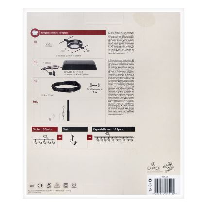 Paulmann 94418 - Ensemble 5xLED/4,5W : système complet sur câble ROUNDMAC 230V, noir