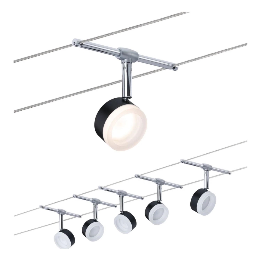 Paulmann 94457 - ENSEMBLE de 5 spots LED (5 x 4 W) pour système à câbles CLEAR, 230 V, noir/chrome brillant