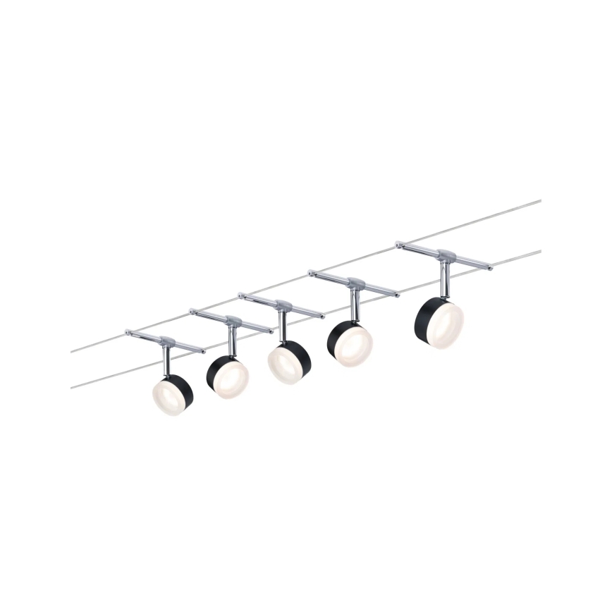Paulmann 94457 - ENSEMBLE de 5 spots LED (5 x 4 W) pour système à câbles CLEAR, 230 V, noir/chrome brillant