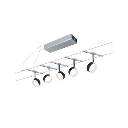Paulmann 94457 - ENSEMBLE de 5 spots LED (5 x 4 W) pour système à câbles CLEAR, 230 V, noir/chrome brillant