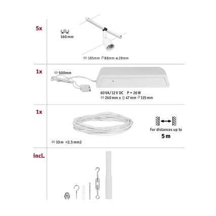 Paulmann 94458 - LOT 5xGU5,3/10W Spot pour système de rail SALT 230V blanc