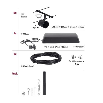 Paulmann 94469 - Kit complet 5xGU5,3/10W, système sur câble CUP 230V, noir