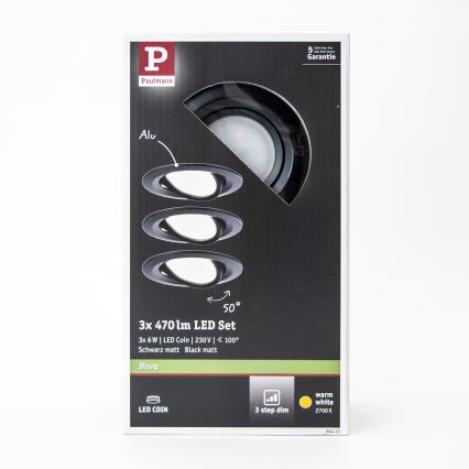 Paulmann 94472 - SET 3xLED/6W IP23 Luminaire de salle de bain encastrable à intensité variable NOVA 230V