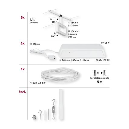 Paulmann 94483 - KIT 5xLED/4,8W Système sur câble complet FRAME 230V blanc