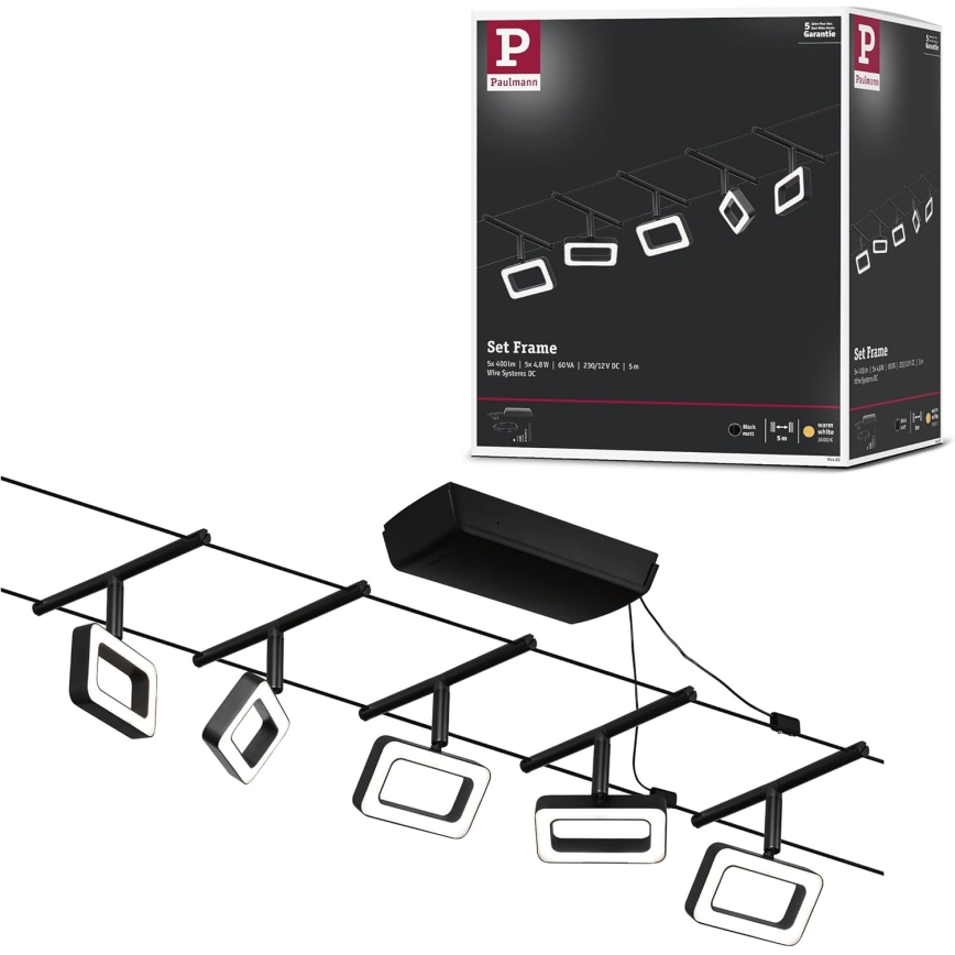 Paulmann 94485 - ENSEMBLE 5xLED/4,8W Système complet sur câble FRAME 230V noir