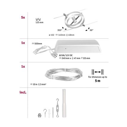 Paulmann 94490 - LOT 8xGU5,3/7,5W Spot pour système de rail CARDAN 230V chrome mat