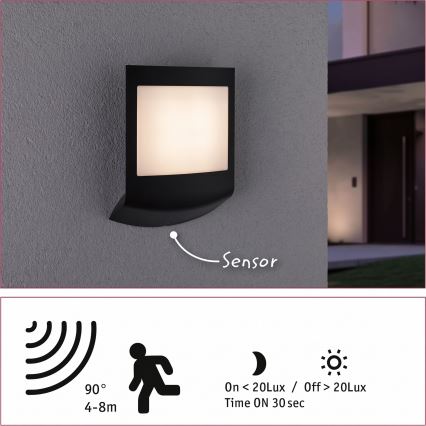 Paulmann 94513 - RGBW LED/8,2W IP44 Applique murale d'extérieur dimmable avec détecteur de mouvement et capteur crépusculaire PADEA 230V anthracite