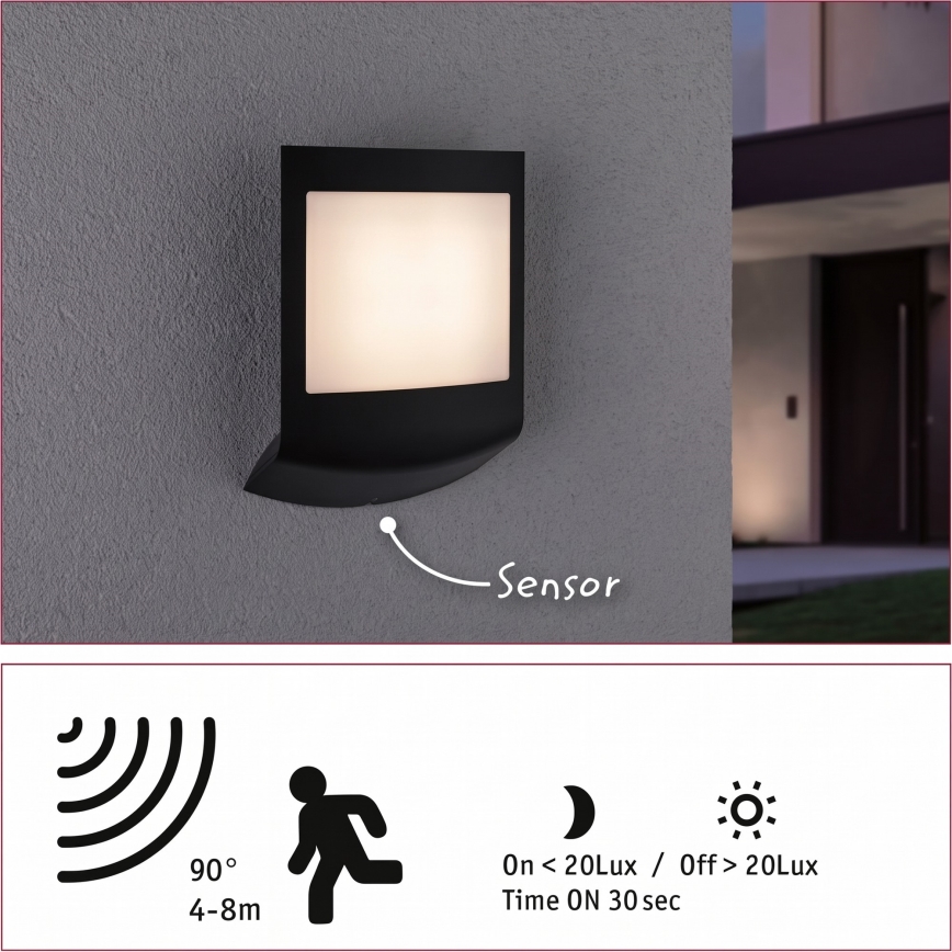 Paulmann 94513 - RGBW LED/8,2W IP44 Applique murale d'extérieur dimmable avec détecteur de mouvement et capteur crépusculaire PADEA 230V anthracite
