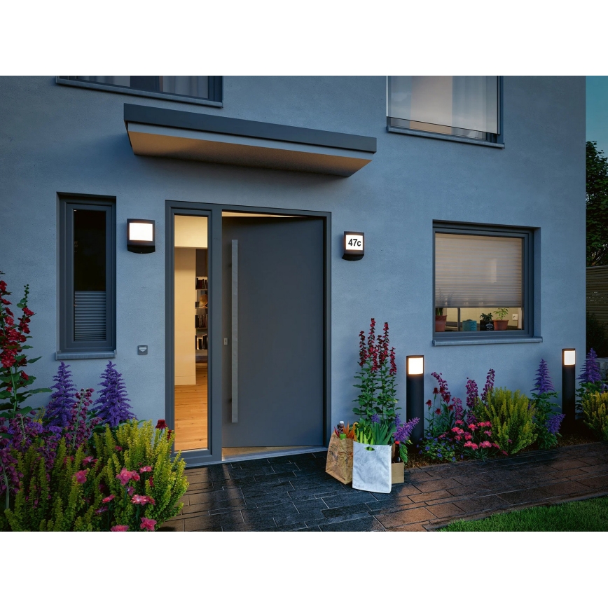 Paulmann 94515 - LED/8,5W IP44 Luminaire pour numéro de maison dimmable avec détecteur de mouvement et capteur crépusculaire PADEA 230V anthracite