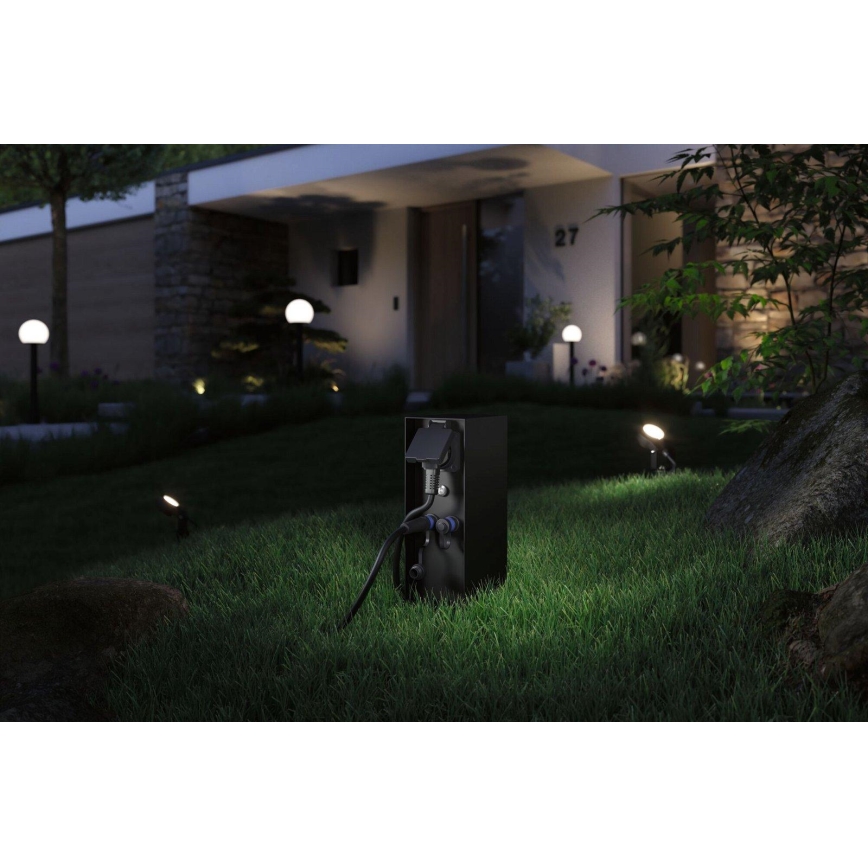 Paulmann 94701 -Colonne de prises extérieur avec détecteur crépusculaire RIO 2Z SCHUKO 230V IP44