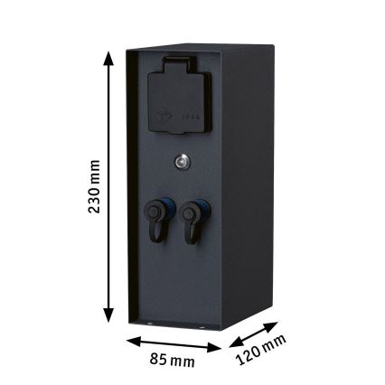 Paulmann 94701 -Colonne de prises extérieur avec détecteur crépusculaire RIO 2Z SCHUKO 230V IP44