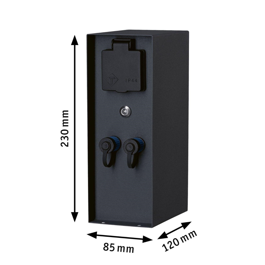 Paulmann 94701 -Colonne de prises extérieur avec détecteur crépusculaire RIO 2Z SCHUKO 230V IP44