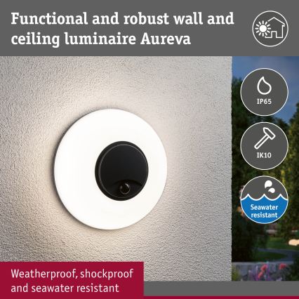 Paulmann 94956 - LED/20,5W IP65 Applique murale d'extérieur dimmable avec détecteur de mouvement et détecteur crépusculaire AUREVA 230V 2200/3000/4000K anthracite