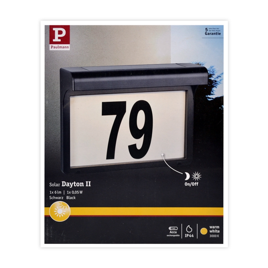 Paulmann 95388 - LED/0,05W IP44 Numéro de maison solaire avec détecteur DAYTON 4,8V
