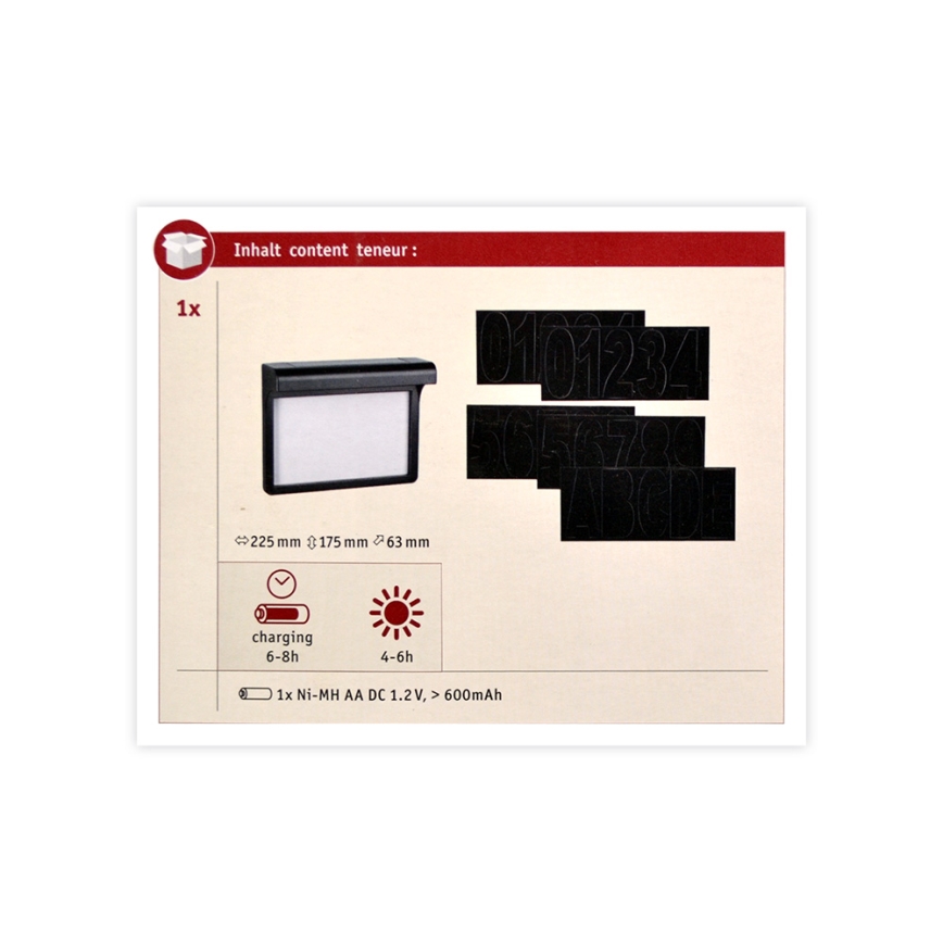 Paulmann 95388 - LED/0,05W IP44 Numéro de maison solaire avec détecteur DAYTON 4,8V