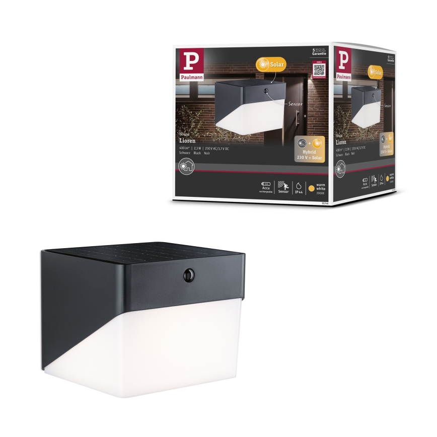 Paulmann 95746 - LED/2,3W IP44 Applique murale solaire avec détecteur EILEEN 3,7/230V 4000 mAh noir