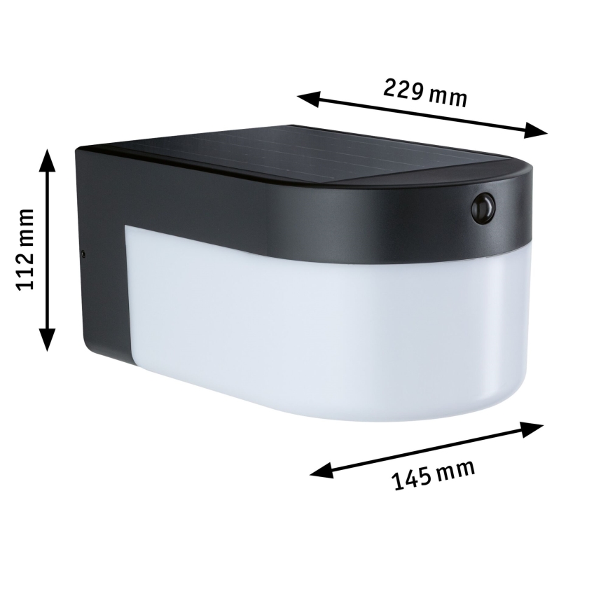 Paulmann 95747 - LED/2,3W IP44 Applique murale solaire avec capteur CALYNE 3,7/230V 4000 mAh noire