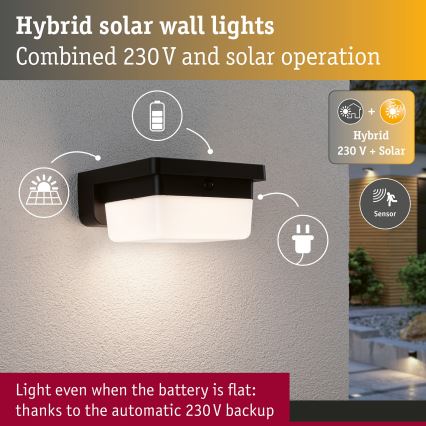 Paulmann 95748 - LED/2,3W IP44 Applique murale solaire avec capteur ISLEEN 3,7/230V 4000 mAh noire
