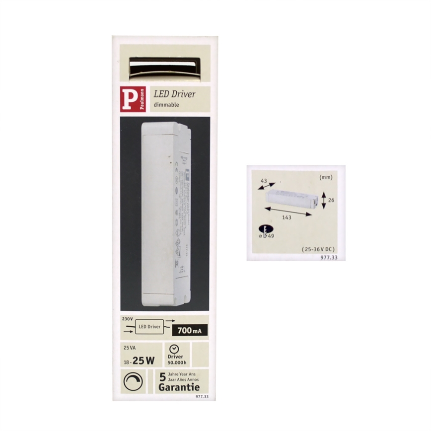 Paulmann 97733 - Transformateur LED courant constant 25W/700mA/230V