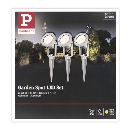 Paulmann 98845 - LOT 3x LED/3W IP65 Projecteur GARDENSPOT 230V