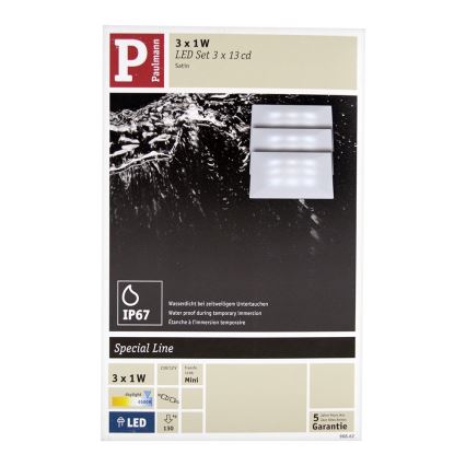 Paulmann 98862 - PACK 3x Luminaire LED encastrable QUADRO 3xLED/1W/230V IP67