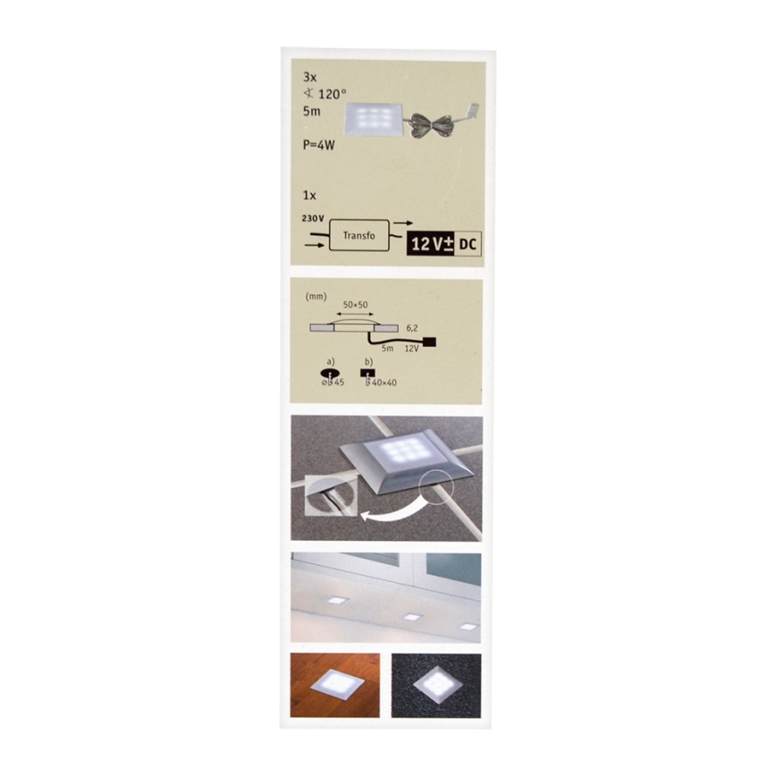 Paulmann 98862 - PACK 3x Luminaire LED encastrable QUADRO 3xLED/1W/230V IP67