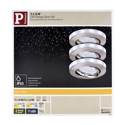 Paulmann 98886 - PACK 3x Luminaire LED salle de bain STAR 3xGU10/11W/230V+1,5W/12V