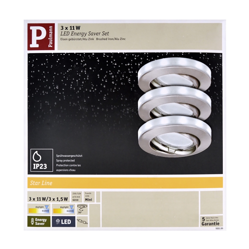 Paulmann 98886 - PACK 3x Luminaire LED salle de bain STAR 3xGU10/11W/230V+1,5W/12V