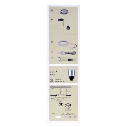 Paulmann 98886 - PACK 3x Luminaire LED salle de bain STAR 3xGU10/11W/230V+1,5W/12V