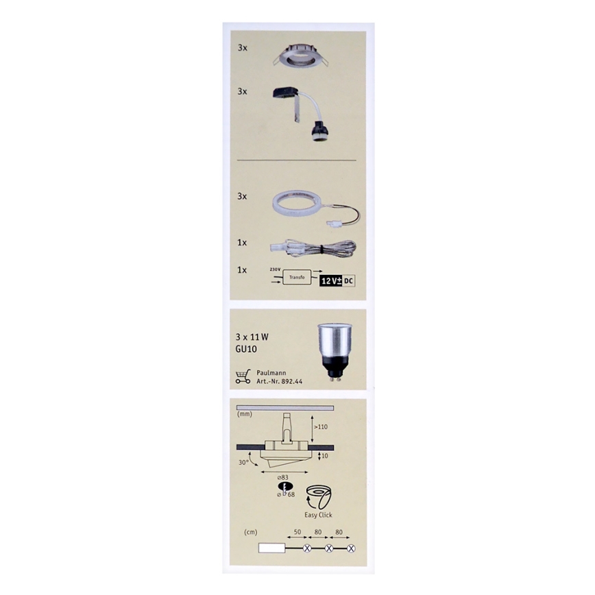 Paulmann 98886 - PACK 3x Luminaire LED salle de bain STAR 3xGU10/11W/230V+1,5W/12V