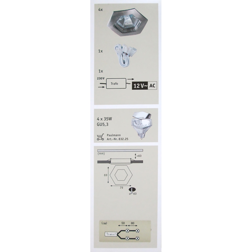 Paulmann 99567 - SET 4x Spot salle de bain PREMIUM LINE HEXA 4xGU5,3/35W/230V