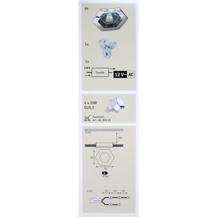 Paulmann 99568 - PACK 4x Luminaire salle de bain PREMIUM LINE HEXA 4xGU5,3/35W/12V