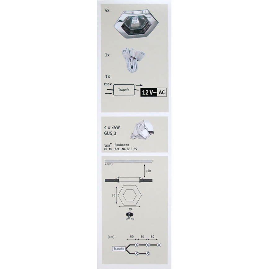 Paulmann 99568 - PACK 4x Luminaire salle de bain PREMIUM LINE HEXA 4xGU5,3/35W/12V
