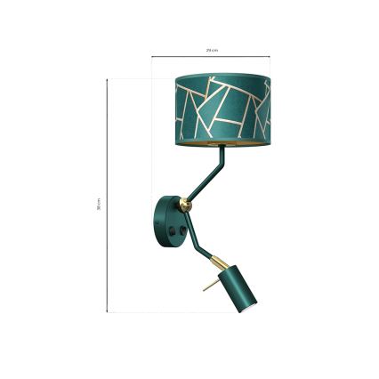 Petite lampe murale ZIGGY 1xE27/40W/230V + 1xGU10/MR11/7W verte/dorée