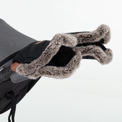 PETITE&MARS - LOT Chancelière pour bébé 4en1 COMFY + cache-mains pour poussette FURRY Forever Black