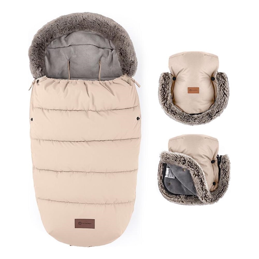 PETITE&MARS - LOT Chancelière pour bébé 4en1 COMFY + cache-mains pour poussette FURRY Rose Petal