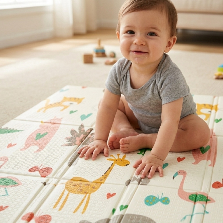 PETITE&MARS - Tapis de jeu pliable CAMPY Animals&Hexagon