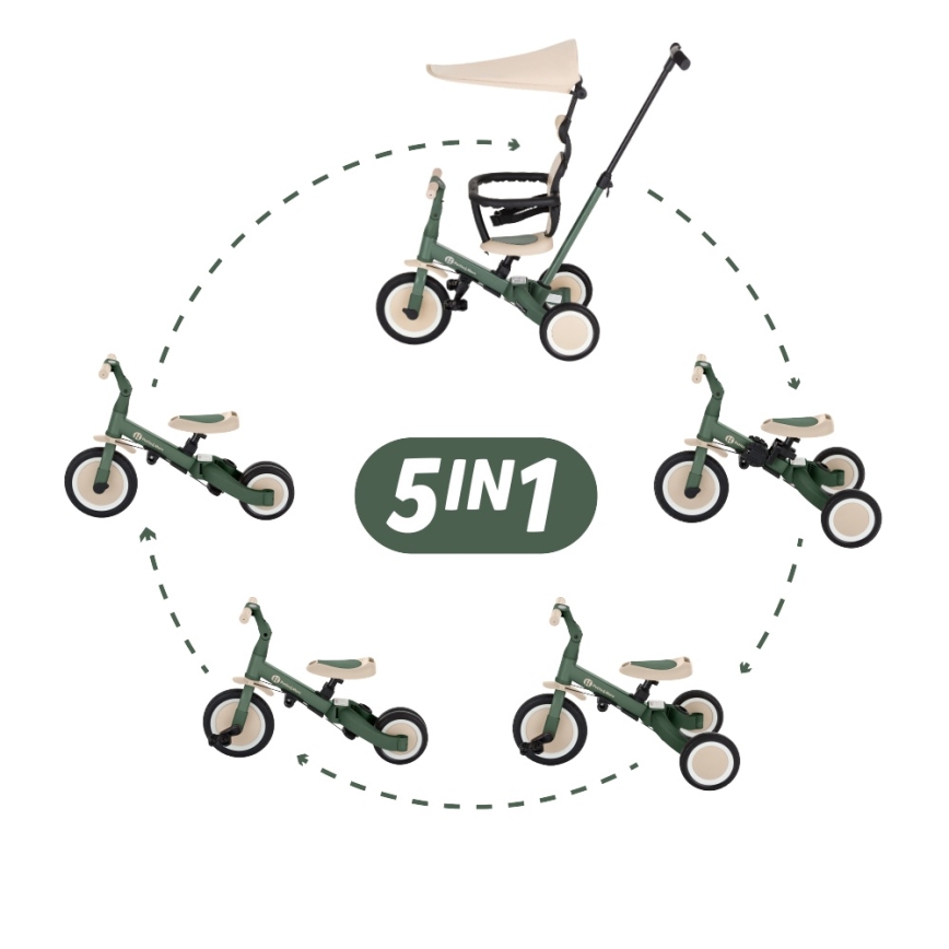 PETITE&MARS - Tricycle convertible 5-en-1 pour enfant TURBO PLUS Vert brumeux