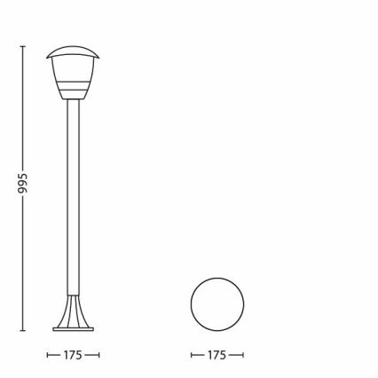 Philips 15383/30/16 - Lampadaire extérieur MYGARDEN CREEK 1xE27/60W/230V noir IP44