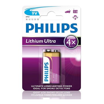 Philips 6FR61LB1A/10 - Pile lithium 6LR61 LITHIUM ULTRA 9V 600mAh