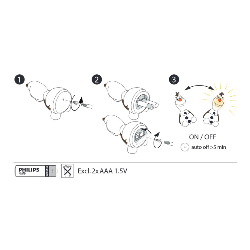 Philips 71768/08/16 - Lampe LED enfant FROZEN 1xLED/0,2W/2xAAA