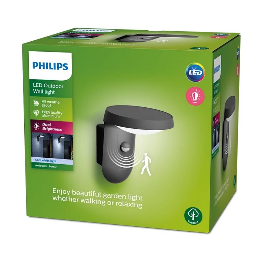 Philips - Applique murale d'extérieur avec détecteur LED/9W/230V 4000K IP44