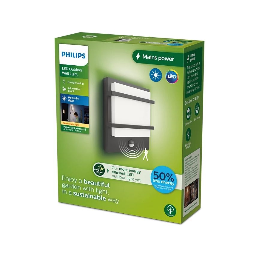 Philips - Applique murale extérieure avec détecteur PETRONIA LED/3,8W/230V IP44
