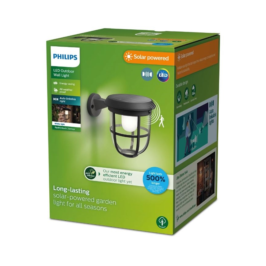 Philips - Applique murale solaire avec détecteur RADII LED/1,3W/3,7V 2000 mAh 3000K IP44